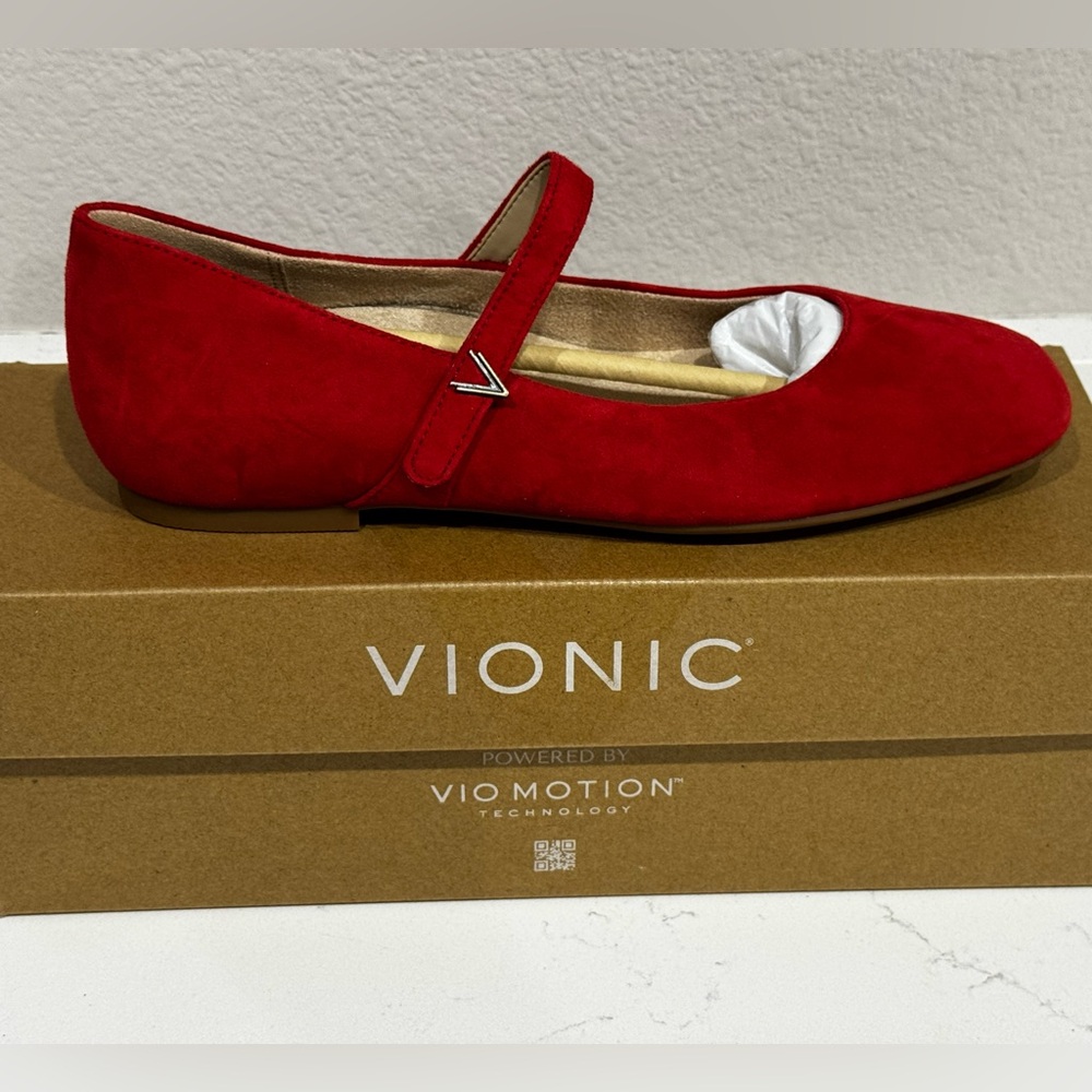 Vionic Red Suede Mary Jane Flat